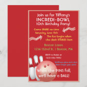 Red Bowling Birthday Uitnodiging (Voorkant / Achterkant)