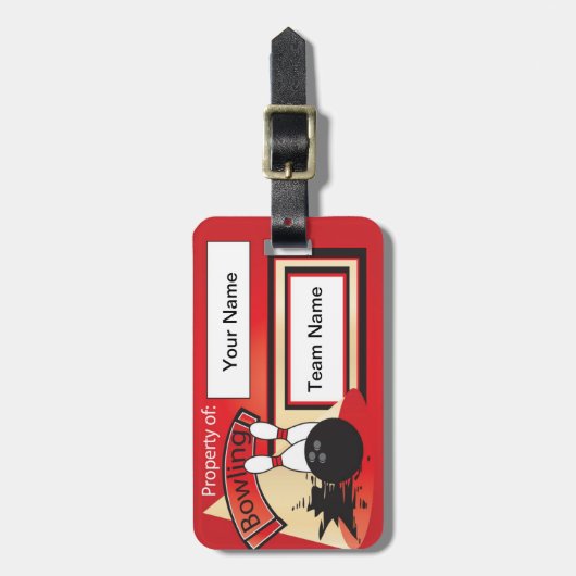 Red Bowling Pins en 🎳 | Bowler Bagagelabel (Voorkant verticaal)