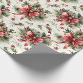 Red Bows and Holly Leaves Cadeaupapier (Hoek)