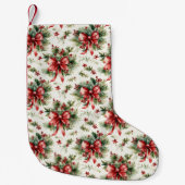 Red Bows and Holly Leaves Kleine Kerstsok (Voorkant)