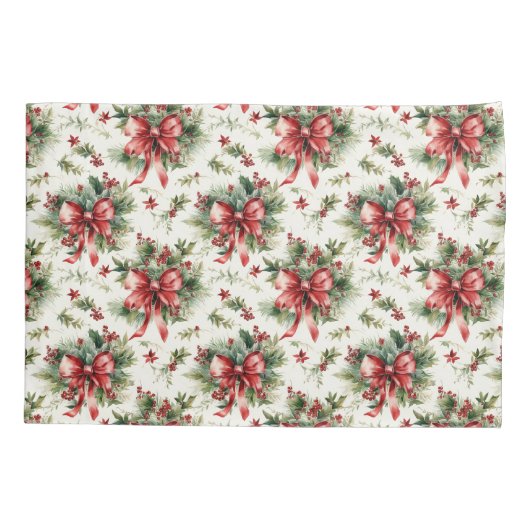Red Bows and Holly Leaves Kussensloop (Achterkant)