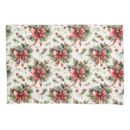 Red Bows and Holly Leaves Kussensloop