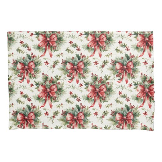 Red Bows and Holly Leaves Kussensloop (Voorkant)
