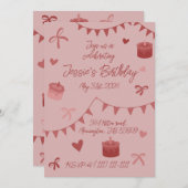 Red Bows, cakes and hearts Kaart (Voorkant / Achterkant)