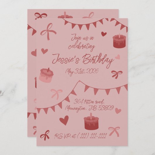 Red Bows, cakes and hearts  Kaart (Voorkant / Achterkant)