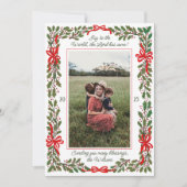 Red Bows en Holly Garland One-Photo Kerstmis Feestdagenkaart (Voorkant)