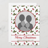 Red Bows en Holly Planten Pattern Aangepaste Foto Feestdagenkaart (Voorkant / Achterkant)