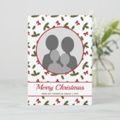 Red Bows en Holly Planten Pattern Aangepaste Foto Feestdagenkaart (Staand voorkant)