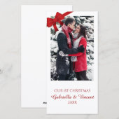 Red Bows First Kerstmis Together Photo Card Feestdagenkaart (Voorkant / Achterkant)