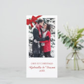 Red Bows First Kerstmis Together Photo Card Feestdagenkaart (Staand voorkant)