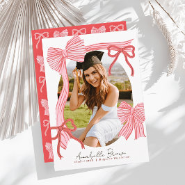 Red Bows Photo Graduation Announcement Kaart