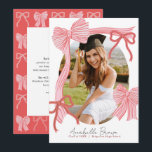 Red Bows Photo Message Graduation Announcement Kaart<br><div class="desc">This coquette graduation announcement features your photo surrounded by a hand-drawn red bows. The reverse side features your message on a red background with a bow pattern. Personalize it for your needs. You can find matching products at my store.</div>