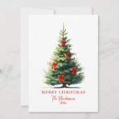 Red Bows Ribbons Merry Christmas Tree Card Feestdagenkaart (Voorkant)