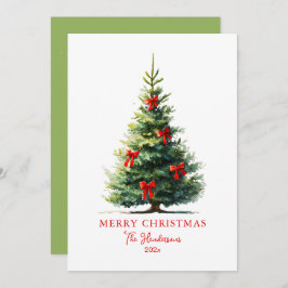 Red Bows Ribbons Merry Christmas Tree Card Feestdagenkaart