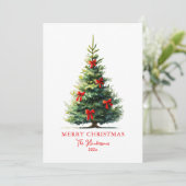 Red Bows Ribbons Merry Christmas Tree Card Feestdagenkaart (Staand voorkant)