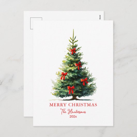 Red Bows Ribbons Merry Tree Feestdagenkaart (Voorkant / Achterkant)