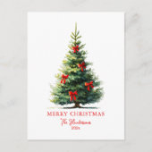 Red Bows Ribbons Merry Tree Feestdagenkaart (Voorkant)