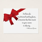 Red Bows Winter Bruiloft Charity Favor Kaart (Voorkant)