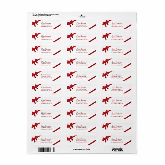 Red Bows Winter Retouradres Etiket (Full Sheet)