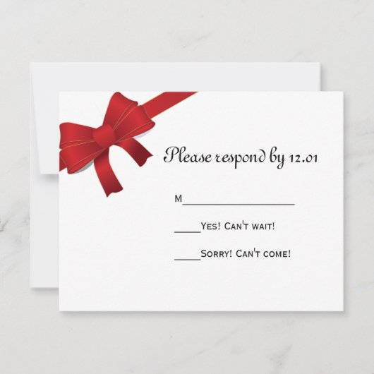 Red Bows Winter Wedding RSVP Response Kaart (Voorkant)