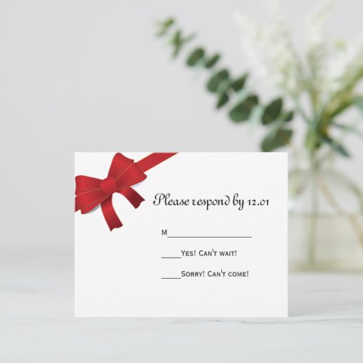 Red Bows Winter Wedding RSVP Response Kaart (Staand voorkant)