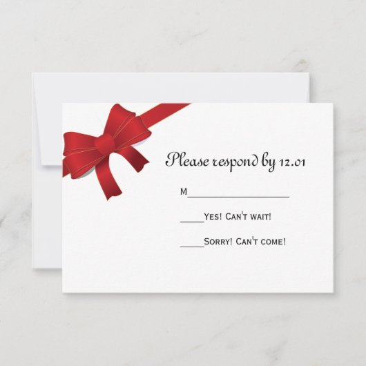Red Bows Winter Wedding RSVP Response Kaart (Voorkant)