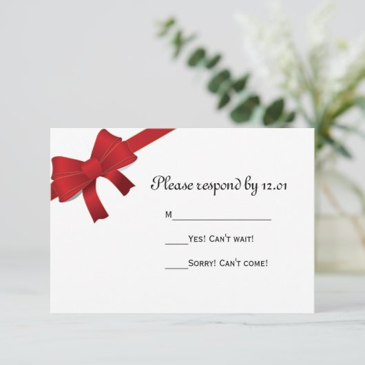 Red Bows Winter Wedding RSVP Response Kaart (Staand voorkant)