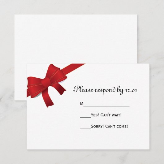 Red Bows Winter Wedding RSVP Response Kaart (Voorkant / Achterkant)