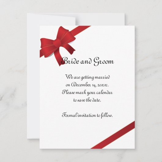 Red Bows Winter Wedding Save the Date (Voorkant)