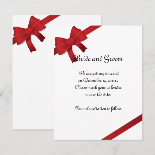 Red Bows Winter Wedding Save the Date (Voorkant / Achterkant)