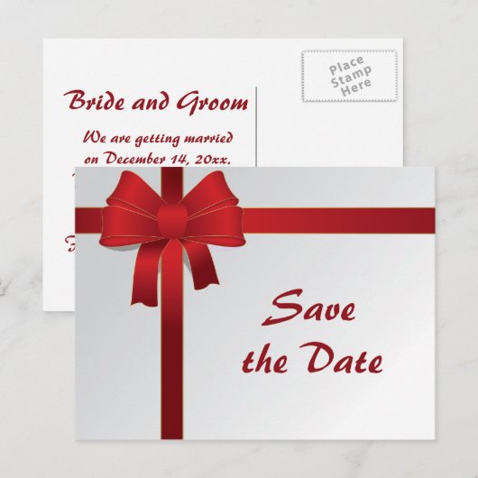 Red Bows Winter Wedding Save the Date Aankondigingskaart (Voorkant / Achterkant)