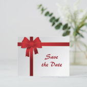 Red Bows Winter Wedding Save the Date Aankondigingskaart (Staand voorkant)