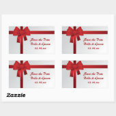 Red Bows Winter Wedding Save the Date Rechthoekige Sticker (Vel)