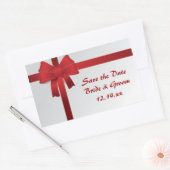 Red Bows Winter Wedding Save the Date Rechthoekige Sticker (Envelop)