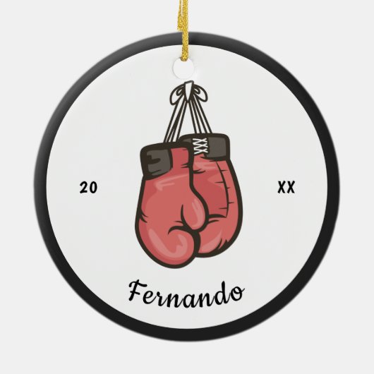 Red Boxing Ghandschoenen Concurrerende Boxer Naam  Keramisch Ornament (Achterkant)