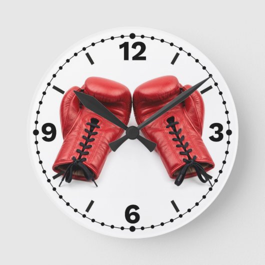 Red Boxing Gloves Wall Clock, Boxing Clock Face Ronde Klok (Voorkant)