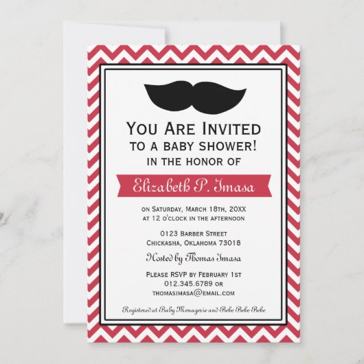 Red Boy Mustache Chevron Baby shower Kaart (Voorkant)