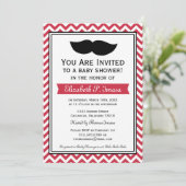 Red Boy Mustache Chevron Baby shower Kaart (Staand voorkant)