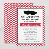 Red Boy Mustache Chevron Baby shower Kaart (Voorkant / Achterkant)