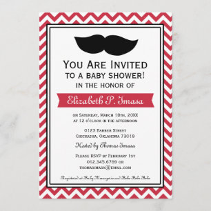 Red Boy Mustache Chevron Baby shower Kaart