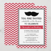 Red Boy Mustache Chevron Birthday Party Kaart (Voorkant / Achterkant)