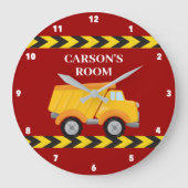 Red Boys Room Dump Truck Custom Kinder Slaapkamer Grote Klok (Voorkant)
