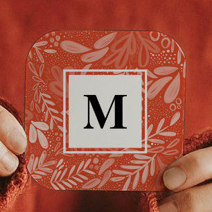 Red Bramble Festive Botanical Monogram Vierkante Sticker