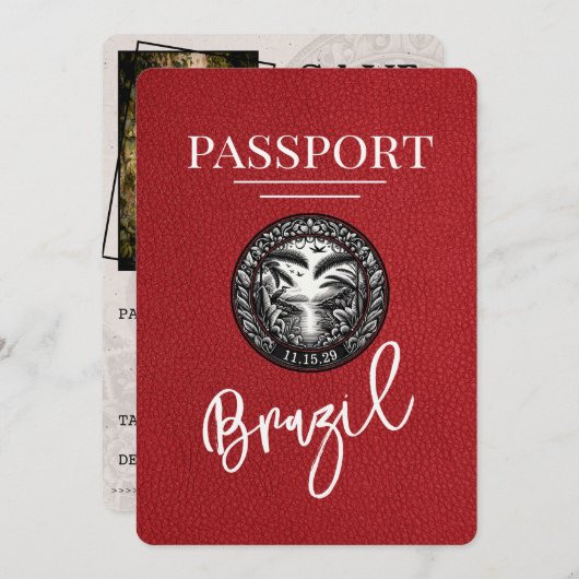 Red Brazil Passport Bewaar de datum Save The Date (Voorkant / Achterkant)