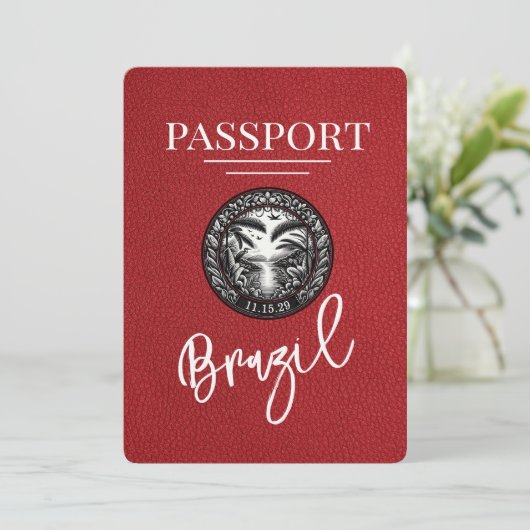 Red Brazil Passport Bewaar de datum Save The Date (Staand voorkant)