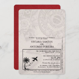 Red Brazil Passport Wedding Invitation Kaart