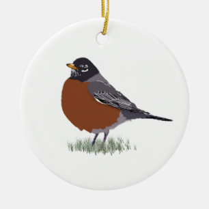 Red Breasted American Robin Digitally Drawn Bird Keramisch Ornament