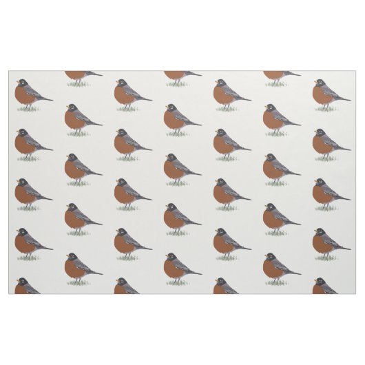 Red Breasted American Robin Digitally Drawn Bird Stof (Fat Quarter)