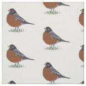 Red Breasted American Robin Digitally Drawn Bird Stof (Swatch)