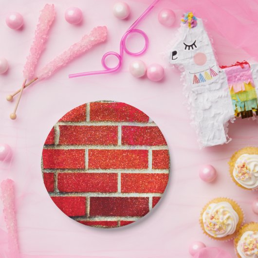 Red Brick & Glitter Holiday Kerstparty Papieren Bordje (Feest)